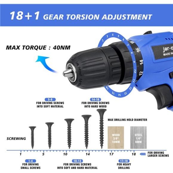 21V Cordless Drill, 350 in-lb Torque,0-1350RMP Variable Speed,10MM 3/8'' Keyless - Picture 2 of 7